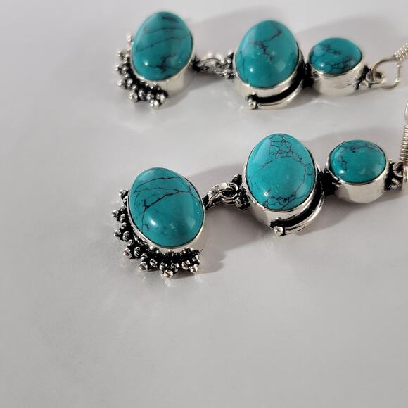 Turquoise Colored Gemstone Sterling Silver Dangle Earrings - Picture 9 of 10